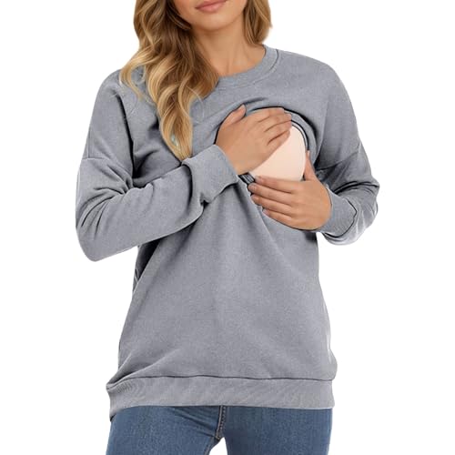 Generisch Sudadera de maternidad y lactancia para mujer - Jersey de manga larga con cremallera horizontal | Ropa de maternidad cómoda con función de lactancia, S
