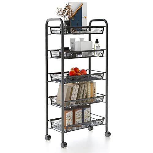 Leogreen - Chariots de Service, Meuble de Rangement, 5 niveaux 104 x 46 x 27 cm, Noir, Matériau: Fer