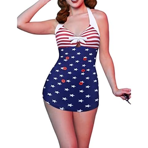 Ekouaer Vintage Striped Halter Swimsuit Cover