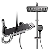 YJYAJIE Colonne de Douche avec Mitigeur, Système de Douche avec Tête de Douche Tête Carrée, Jet, Robinet de Baignoire et Pommeau de Douche avec Hauteur Réglable, Noir Gris