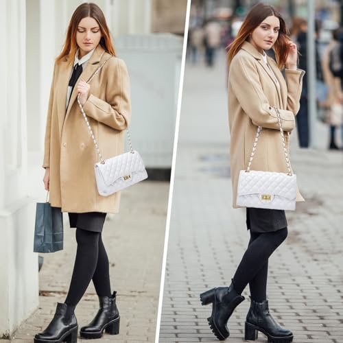 Image of Quilted Leather Crossbody Bags for Women Trendy Ladies Shoulder Purse Satchel HandBag with Chain Strap