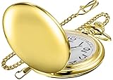 SwitchMe Smooth Gold Pocket Watch for Men Quartz Arabic Digital Dial with Chain,Smooth Quartz Men's