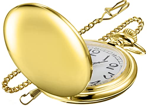 Realpoo Smooth Gold Pocket Watch for Men Quartz Arabic Digital