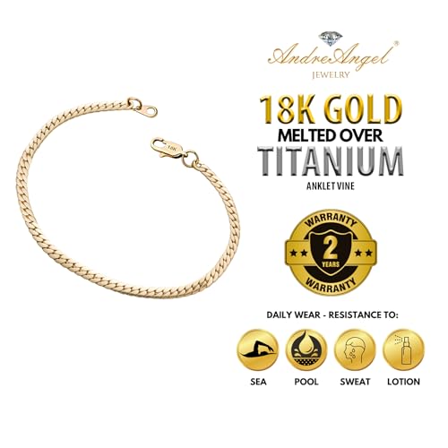 AndreAngel 18K Gold Melted Over Titanium Alloy Anklet Link Vine Chain for Women Width 4 mm Length 9 inches High-Polished Finish Comfort Fit Waterproof Tarnish Resistant Design A71 - Image 6