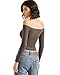 SUUKSESS Women Off The Shoulder Double Lined Long Sleeve Shirts Fitted Y2k Basic Going Out Tops (Mocha, S)
