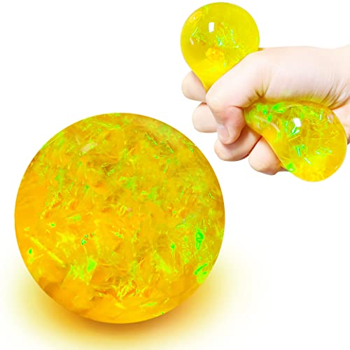Yellow Glitter Stress Balls Fidget Toy, Squishy Balls for Kids - Stretch and Pull, Squishy Squeeze Ball Stress Relief Gifts for Boys, Girls and Adults - Ideal for Autism, ADD, ADHD