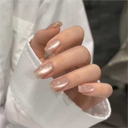 GAOY Nude Glassy Cat Eye Gel Nail Polish, 16ml Glitter Holographic Nail Polish with Magnet, Reflective Translucent UV Light Cure, 3106 Dawn Seashell