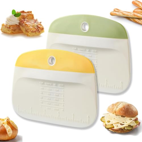 Image of Bowl Scraper Little Cook Bench Dough Bread Scraper Premium Plastic Dough Cutter Multipurpose Kitchen Food Scraper for Bread, Dough, Pastry, Cake, Baking and Cooking (2 Pieces, Yellow & Green)