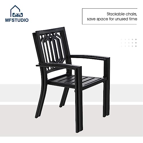 Mfstudio 6 Pieces Patio Dining Set, 2 X Cushioned Swivel Chair, 2 X Fixed Metal Dining Chair, 56" Cushioned Bench And 60" Patio Dining Table With 1.57" Umbrella Hole, Hexagon Pattern #TOP4