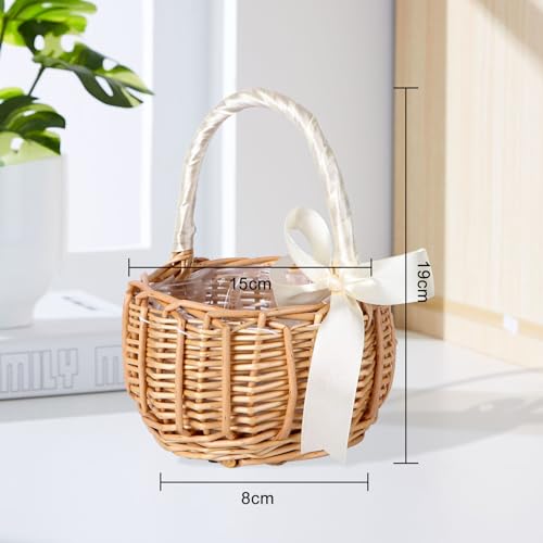 Sctmda Geflochtener Blumenkorb Streukorb Rattankorb Wicker Rattan Basket Hochzeit Streukorb Blumenmädchen Körbchen Obstkorb Weidenkorb Geflochtener Korb Blumenkorb für Hochzeit Garten Deko 1 Stücke