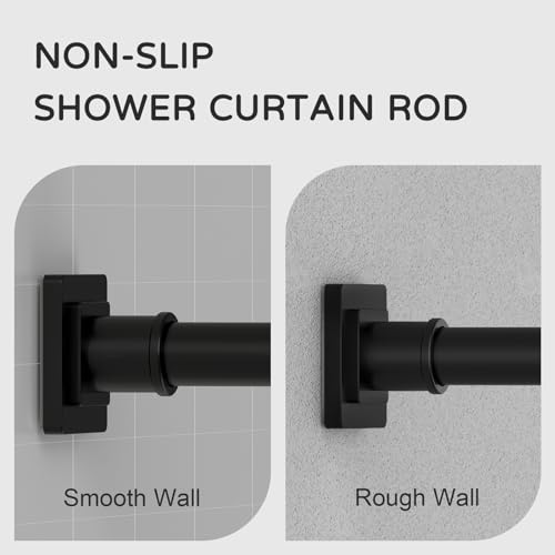 UIOSANRT Tension Shower Curtain Rod 31-79 Inches Non-Slip Shower Rod Tension Mounted No Drill Black Shower Curtain Rods Spring Tension Rod Adjustable Tension Curtain Rod for Windows Bathroom