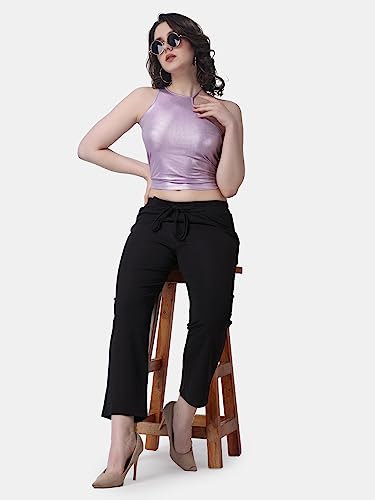 Image of POPWINGS Casual Solid Trousers for Women || Straigh Leg Plain Women Trousers for Summer || Pull On Trousers for Women || Regular Fit Trousers for Women
