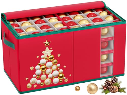 BSHSPX Christmas Ornament Storage Box With Dividers - Large Organizer