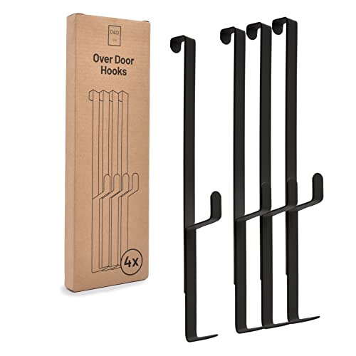 D&D Living® Türhaken zum Einhängen bis 16 mm | 4x Doppel Haken für Türgarderobe | Kleiderhaken für Tür und Schrank (Schwarz) Cover