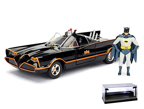 Diecast Car w/LED Display Case - Batmobile Buildable Diecast Kit with Batman and Robin Figures, 1966 Classic TV SeriesÂ Batman - Jada 30873 - 1/24 Scale Diecast Model Toy Car