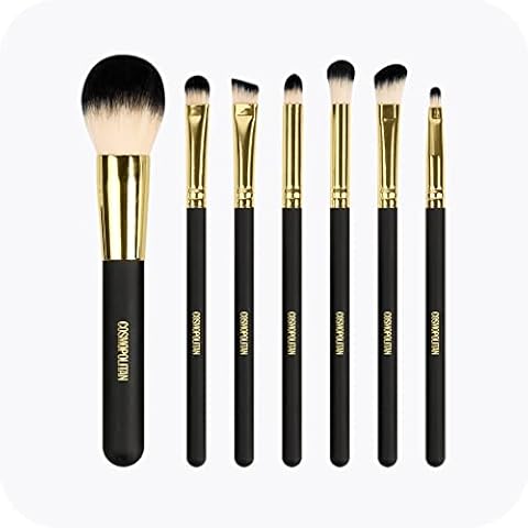 Cosmopolitan Make-Up Brushes, 7-Piece Makeup Brush Set, Full Collection for Foundation, Face Contouring & Eye Make Up, Home or Professional Use Face Brush Kit, Silky Soft Bristles - Black & Gold Cover