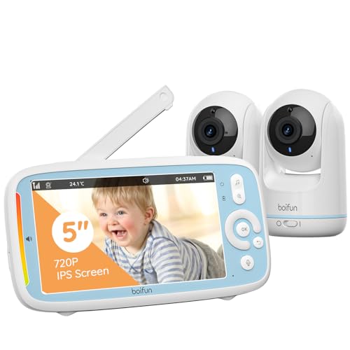 360 View Baby Monitor, No Wi-Fi, Quick Pairing, BOIFUN 5'' 3X Zoom Display, Rotatable Video Baby...