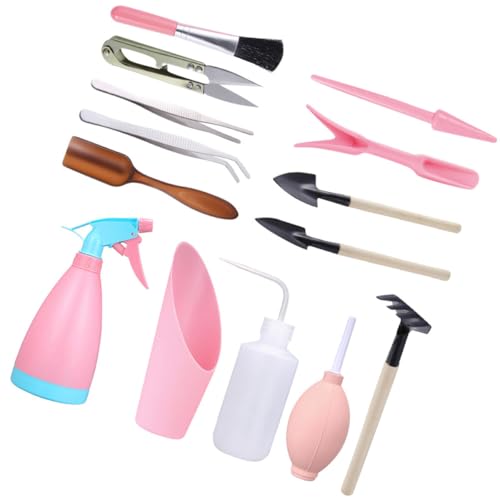 Garneck Set de 14 Outils de Jardinage Miniatures pour Plantation de Succulentes, Portable et Ergonomique, en Plastique et Fer, Kit Complet pour Jardinage et Couleur Couleur Aléatoire