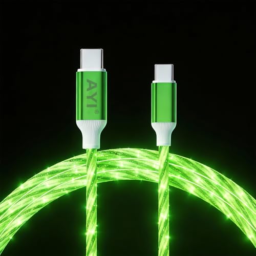 Image of AYI USB C to C Cable 39in,Glow in The Dark Starry Light Charging Cord, PVC Flexible Tangle-Free Durable Charger Cable with Smart Chip,Trickle Charge&Low Power Consumption,for All USB-C Devices,Green.