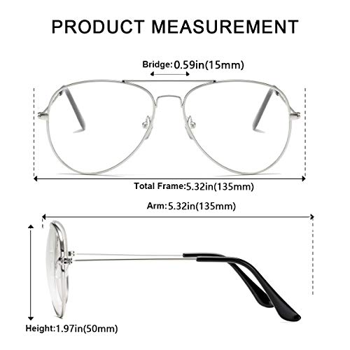 aisswzber Clear Aviator Glasses Lens Premium Classic Metal Frame Eyeglasses