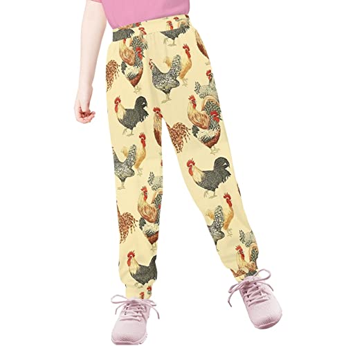 Dreaweet Chicken Workout Bottoms For Boys, Animal Print Girls Sweatpants Athletic Activewear For Jogging Running Hiking Football Baseball, Yellow #TOP3