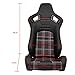 IKON MOTORSPORTS, Universal Racing Seats Pair with Dual Sliders, PU & Red Plaid Fabric & Carbon Leather Reclinable Left Right