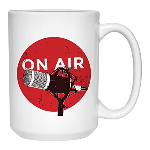 Ham Radio Mug 15 oz, On Air Microphone Graphic Gift Idea for Anchorman Announcer Amateur Radio...