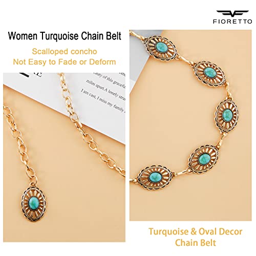 Image of FIORETTO Western Waist Chain Belt Metal Concho Belt for Women Cowgirl Cowboy Boho Country Belt for Dress Jean