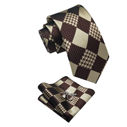 Image of YourTies Striped Plaid Ties for Men Silk Formal Necktie Set | 3.15 inch(8cm) Woven Jacquard Mens Ties with Necktie Pocket Square Cufflink Tie Clip Lapel Pin for Wedding Business Party