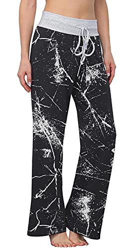 Image of AMiERY Women's Comfy Casual Pajama Pants Floral Print Drawstring Palazzo Lounge Pants Wide Leg