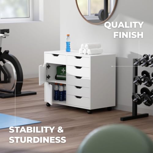Image of Winsome Halifax Tall Mobile Storage Cabinet, White, 2 Door 6 Drawer