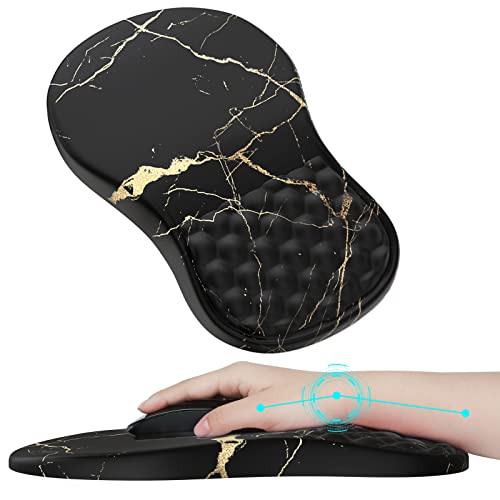 Ileadon Ergonomic Mouse Pad Wrist Support With Massage Design, Wrist Rest Pain Relief Mousepad With Memory Foam&Non-Slip Pu Base, Mouse Pads For Office Desk Accessories, Black Gold Marble #TOP3