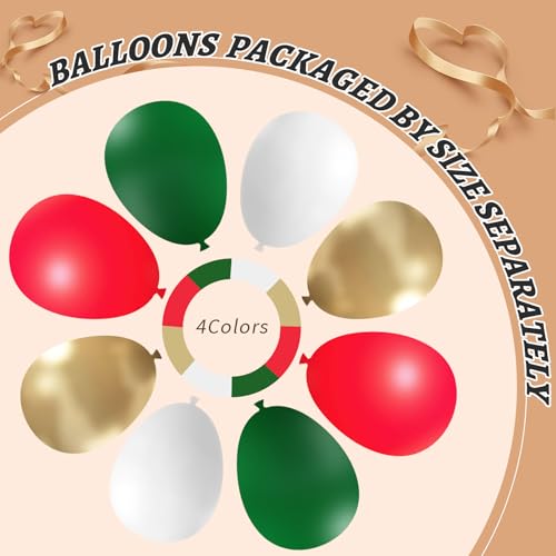 Image of 412pcs Red Green White Balloon Garland Arch Kit, 18 12 10 5 inch Different Sizes Red White Dark Green Balloon for Birthday Christmas New Year Party Decor