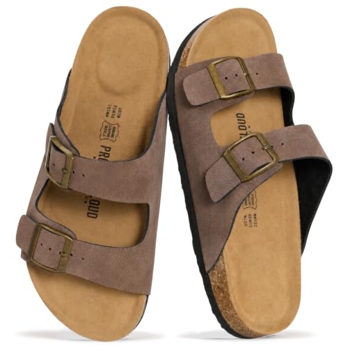 Image of Project Cloud 100% Genuine Leather Flat Sandals For Women 2026 Cork Footbed Womens Sandals with Memory Foam and arch support Vacation Essentials Slides for Women Footwear (Venita)