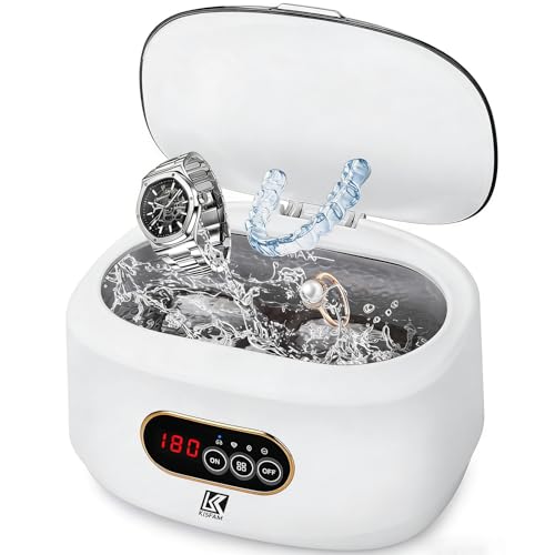 Kisfam UltraSonic Jewellery Cleaner, 35W 46000Hz Professional Ultrasonic Cleaner with Digital Display, 600ml Stainless Steel Cleaning Machine for Jewelry, Dentures, Makeup Brushes, Rings, Glasses