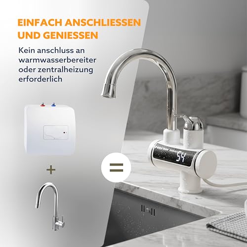 HOGART Elektryczny kran z podgrzewaczem przepływowym 230 V do kuchni, ogrodu, łazienki, przyczepy kempingowej, Smart Heater, armatura z natychmiastowym podgrzewaczem wody, kran ciepłej wody, armatura