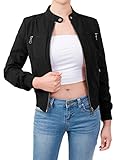 Design by Olivia Women's Casual Faux Suede Ribbed Hem Zip Up Bomber Short Jacket Black L