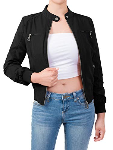 Design by Olivia Women's Casual Faux Suede Ribbed Hem Zip Up Bomber Short Jacket