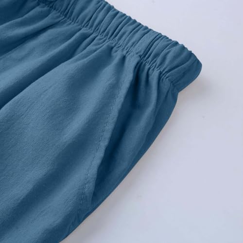 Men's Casual Cotton Linen Pants Drawstring Elastic Waist Beach Summer Pants Lightweight Breathable Trousers4