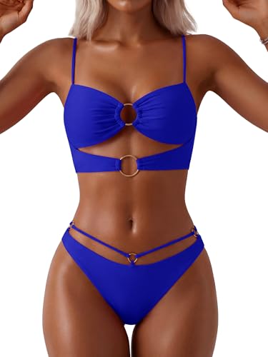 ANRABESS Bikini Sets for Women Summer Sexy Double Loop Cheeky Thong Bathing Suits Beach Vacation Swimwear Royal Blue X-Large