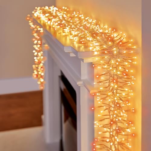 Premier 25m 2000 LED Cluster Christmas Lights – Multi Action Indoor Decoration with Timer – Vintage Gold & Red