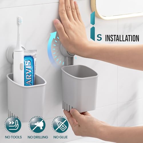 Image of TAILI Suction Cup Toothbrush Holders for Bathroom Wall 2Pack, Gray