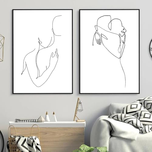 Toile abstraite de couple câlins célébrant l'amour romantique et l'art minimaliste
