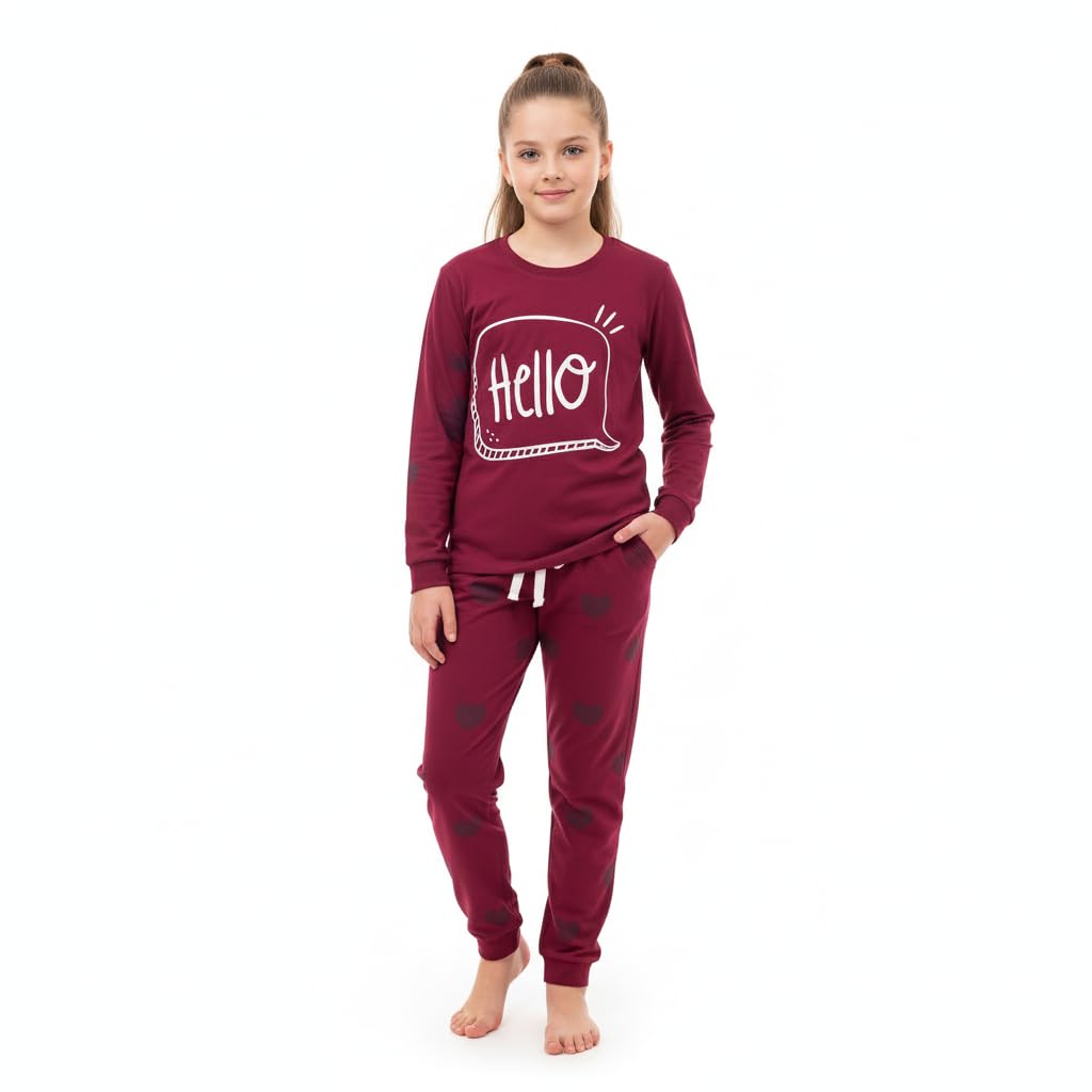 A2z 4 Kids Girls 181 Plum Traditional Pyjamas - Pjs 181 Hello Plum 3-4