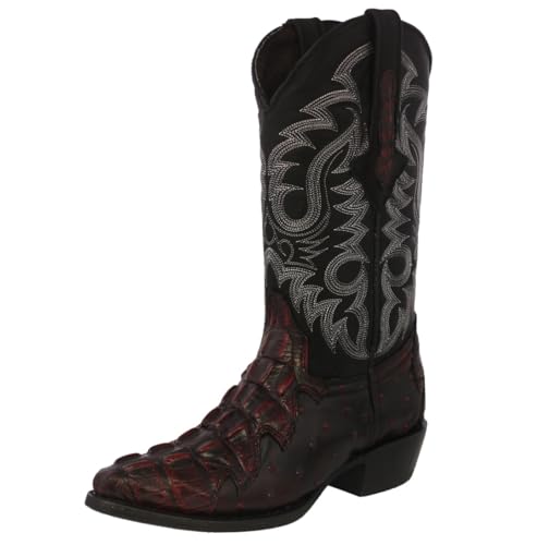 Texas Legacy Mens Black Cherry Western Cowboy Boots Crocodile & Ostrich Print