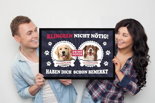 SpecialMe® Fußmatte mit eigenem Hund selbst gestalten personalisiert mit Name und Foto Haustier Hundebesitzer rutschfest & waschbar 2 Hunde schwarz 60x40cm