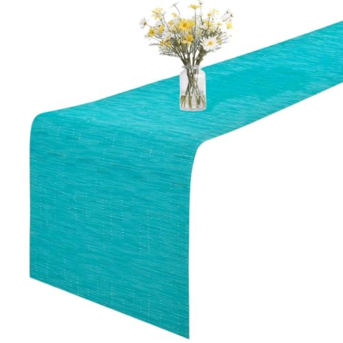 GIVERARE Table Runner, 12x72 in Heat-Resistant Woven Vinyl Long Tabletop, Non-Slip Washable PVC Table Runners, Easy to Clean Premium Plastic Dresser Cover for Wedding, Decor, Home, Art (Turquoise)