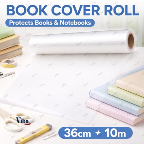 Image of Translucent Milky Frosty 10 Mtrs Book Cover Rolls (Pack of 2), 36 cm Wide Protective Covers for Notebooks, Includes 2 Sheets of Stickers /Bookplates (Casual)