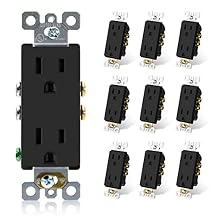 ELEGRP Matte Black Decorator Receptacle, 15A 125V Standard Electrical Wall Outlet, 2 Pole 3 Wire, Non- Tamper Resistant, NEMA 5-15R, Self-Grounding Residential Grade Outlet, UL Listed, 10 Pack