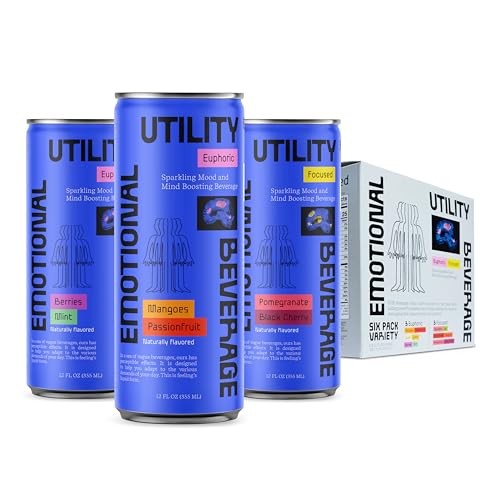 Emotional Utility Beverage – Gear Switching Sampler Variety 6-Pack – Focused & Euphoric – Mind & Mood Boosting Sparkling Beverage with Nootropics & Adaptogens, 12oz cans (6 pack)